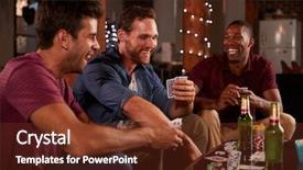  Presentation with playing cards - Amazing PPT theme having three male friends playing cards backdrop and a tawny brown colored foreground
