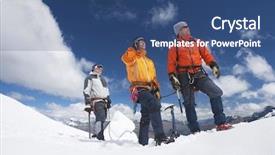  Presentation with rock climber reaching summit - Beautiful presentation theme featuring three male mountain climbers reaching backdrop and a ocean colored foreground