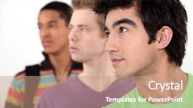  Presentation with career success story line - Presentation theme consisting of three male student in line background and a  colored foreground