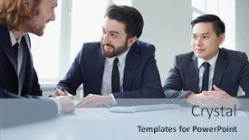  Presentation with managers - Beautiful presentation design featuring three-managers-discussing-business-plans backdrop and a light blue colored foreground
