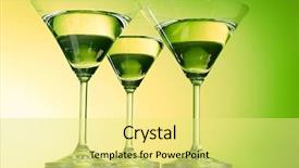  Presentation with three - Beautiful slides featuring three martini glasses on green backdrop and a yellow colored foreground