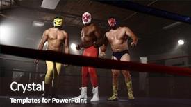  Presentation with stand - Slides featuring three masked wrestlers stand background and a wine colored foreground