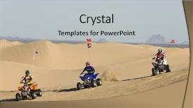  Presentation with man riding big bike motor - Amazing PPT theme having quadbike - three men riding quad bikes backdrop and a light gray colored foreground