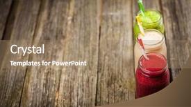  Presentation with smoothies - PPT theme having three milkshakes and smoothies on wooden table background and a coral colored foreground
