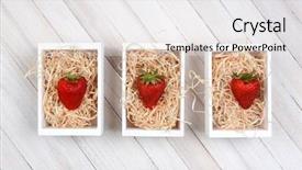  Presentation with rustic wood - PPT theme having three mini wood crates filled with straw each with a single large ripe strawberry high angle shot on a rustic whitewashed wood table with copy space background and a white colored foreground
