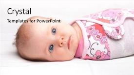  Presentation with baby girl - Amazing PPT theme having three month baby girl wrapped backdrop and a sky blue colored foreground