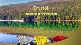  Presentation with green lake - Slide deck consisting of three-multi-colored-plastic-chairs background and a tawny brown colored foreground