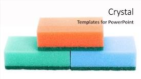  Presentation with sponges - Amazing PPT theme having three multi-colourful kitchen sponges for ware washing - isolated on white backdrop and a sky blue colored foreground