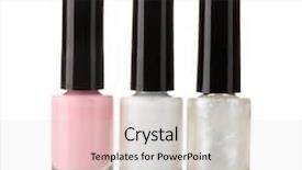  Presentation with nail - Presentation design enhanced with pink metallic manicure nails - three nail polish isolated background and a light gray colored foreground