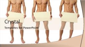  Presentation with three - Presentation theme having nude people - three naked muscular men covering background and a lemonade colored foreground