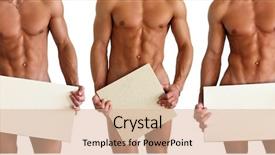 Presentation with blank signs - Audience pleasing presentation theme consisting of three nude muscular men covering backdrop and a coral colored foreground