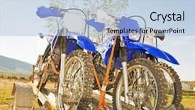  Presentation with motorbikes - Slides with three off road motorbikes on a trailer background and a light blue colored foreground