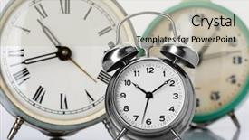  Presentation with old fashioned luxury and classic - Audience pleasing theme consisting of three old classical alarm clocks backdrop and a light gray colored foreground