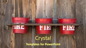  Presentation with fire - Presentation design with three-old-fire-buckets-restored background and a tawny brown colored foreground