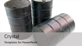  Presentation with barrels - PPT layouts consisting of three old rusty metal barrels background and a light gray colored foreground