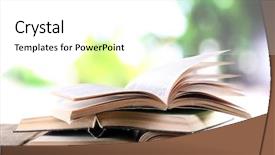  Presentation with book covers - Beautiful presentation theme featuring three open books on wooden backdrop and a white colored foreground