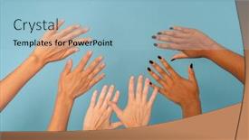  Presentation with skin color - Audience pleasing presentation theme consisting of three-pairs-of-hands backdrop and a light blue colored foreground