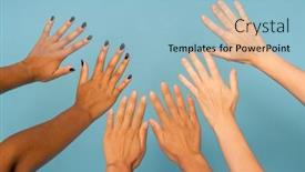  Presentation with skin color - Slide deck with three-pairs-of-stretched-arms background and a light blue colored foreground