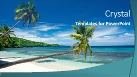  Presentation with blue line - Cool new slide deck with three-palm-trees-line backdrop and a ocean colored foreground