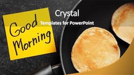  Presentation with frying - Cool new presentation theme with three pancakes in frying pan backdrop and a dark gray colored foreground