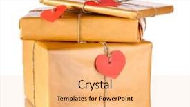  Presentation with labels - PPT theme with three parcels with blank heart-shaped labels isolated on white background and a coral colored foreground