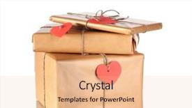  Presentation with labels - Colorful theme enhanced with three parcels with blank heart-shaped labels isolated on white backdrop and a lemonade colored foreground