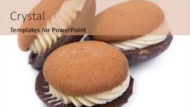  Presentation with pastry cream - Presentation theme having three-pastry-biscuit-sandwich background and a coral colored foreground