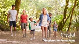  Presentation with woodland - Slide set with three paths - multi generation family enjoying walk background and a coral colored foreground