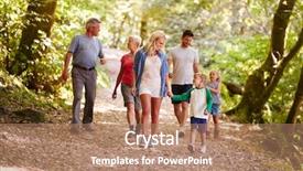  Presentation with multi - Audience pleasing slide set consisting of three paths - multi generation family enjoying walk backdrop and a coral colored foreground