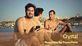  Presentation with three - Audience pleasing slide set consisting of three people at the beach backdrop and a  colored foreground