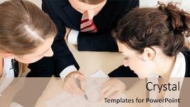  Presentation with group discussion - PPT theme having three people discussion a business background and a lemonade colored foreground