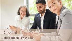  Presentation with team planning - Slide deck featuring three-people-in-business-team background and a lemonade colored foreground