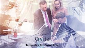  Presentation with negotiating - Colorful presentation theme enhanced with three people in the negotiating hall sign papers collage multi-exposure backdrop and a light blue colored foreground