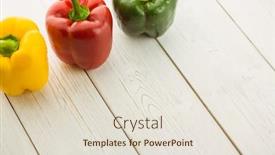  Presentation with peppers - Colorful presentation design enhanced with three peppers on chopping board with copy space backdrop and a lemonade colored foreground