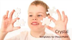  Presentation with partnership puzzles - Presentation design having three pieces - child with puzzles 3 background and a lemonade colored foreground
