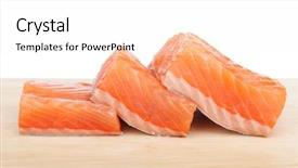  Presentation with salmon fish - Amazing slide deck having three pieces of salmon backdrop and a white colored foreground