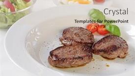  Presentation with white plate - PPT layouts featuring three-pieces-of-steak background and a lemonade colored foreground