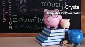  Presentation with educational - PPT layouts with three piggy banks with books background and a wine colored foreground