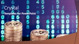  Presentation with bitcoins - PPT theme enhanced with three-piles-of-bitcoins background and a navy blue colored foreground