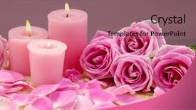  Presentation with pink rose petals - PPT layouts enhanced with three pink candles and rose background and a coral colored foreground