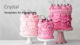  Presentation with celebration - PPT theme featuring three-pink-vintage-style-piped background and a light gray colored foreground