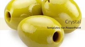  Presentation with white green - Slide deck enhanced with three-pitted-green-olives-isolated and a  colored foreground