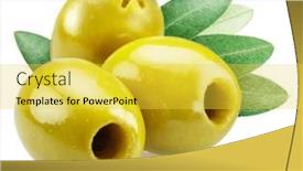  Presentation with olive green - Theme having three-pitted-green-olives background and a yellow colored foreground