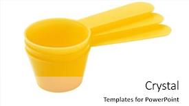  Presentation with milk powder - Presentation theme enhanced with three plastic milk powder scoops on white background background and a white colored foreground