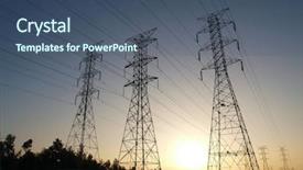  Presentation with cooling tower nuclear power plant - Beautiful presentation theme featuring three power towers at sunrise backdrop and a ocean colored foreground