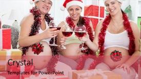  Presentation with toasting - Presentation theme with three pregnant women hat toasting for christmas smiling and looking at camera background and a red colored foreground
