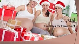  Presentation with pregnant - Audience pleasing slides consisting of three pregnant women with lot of christmas gifts backdrop and a coral colored foreground