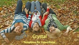  Presentation with keyword - PPT theme enhanced with three pretty girls having fun keyword for this collection is autumn77 background and a tawny brown colored foreground
