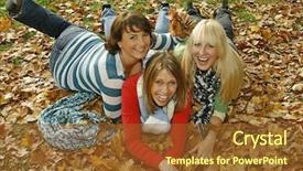  Presentation with keyword - Theme consisting of three pretty girls having fun keyword for this collection is autumn77 background and a tawny brown colored foreground