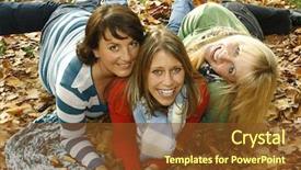  Presentation with keyword - Slides with three pretty girls having fun keyword for this collection is autumn77 background and a tawny brown colored foreground